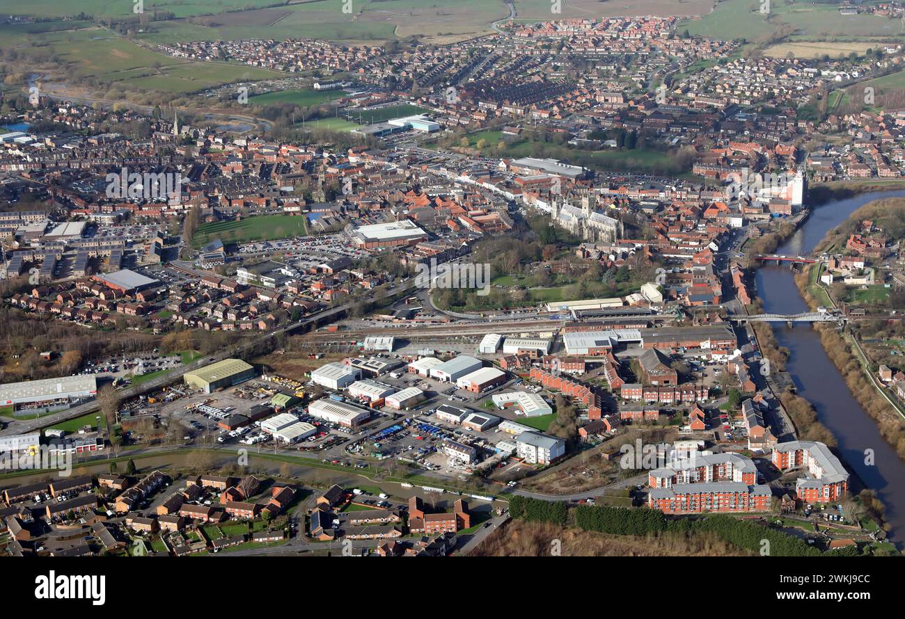 aerial view of Selby town from the south east, North Yorkshire Stock Photo