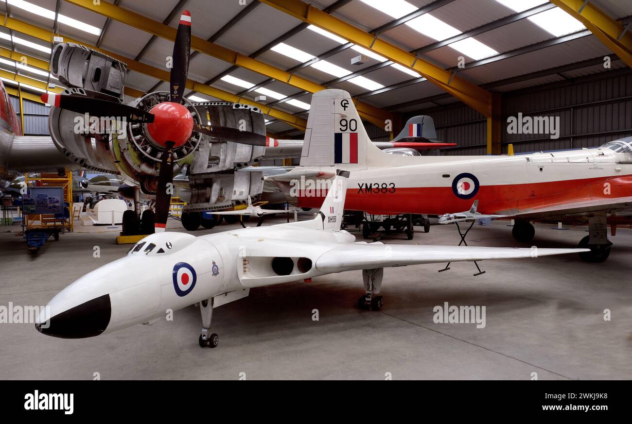 Displays of aircraft, weapons and ancillary equipment inside museum