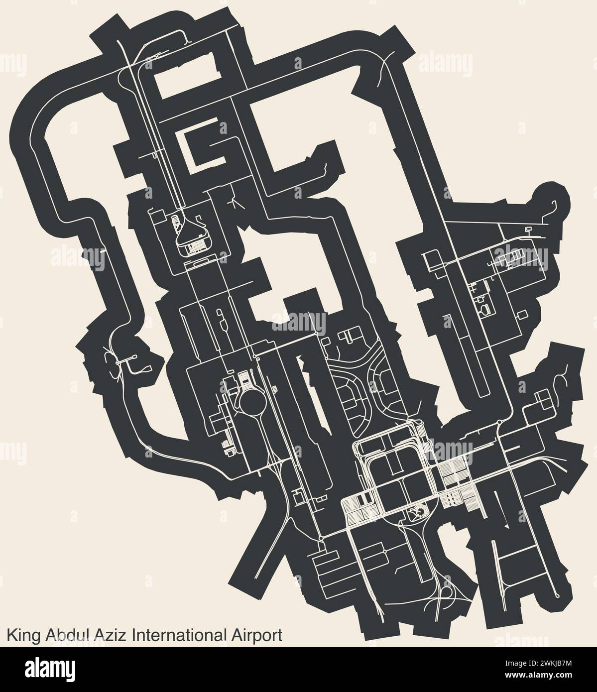 Terminals layout plan of the KING ABDULAZIZ INTERNATIONAL AIRPORT (JED, OEJN), JEDDAH Stock Vector