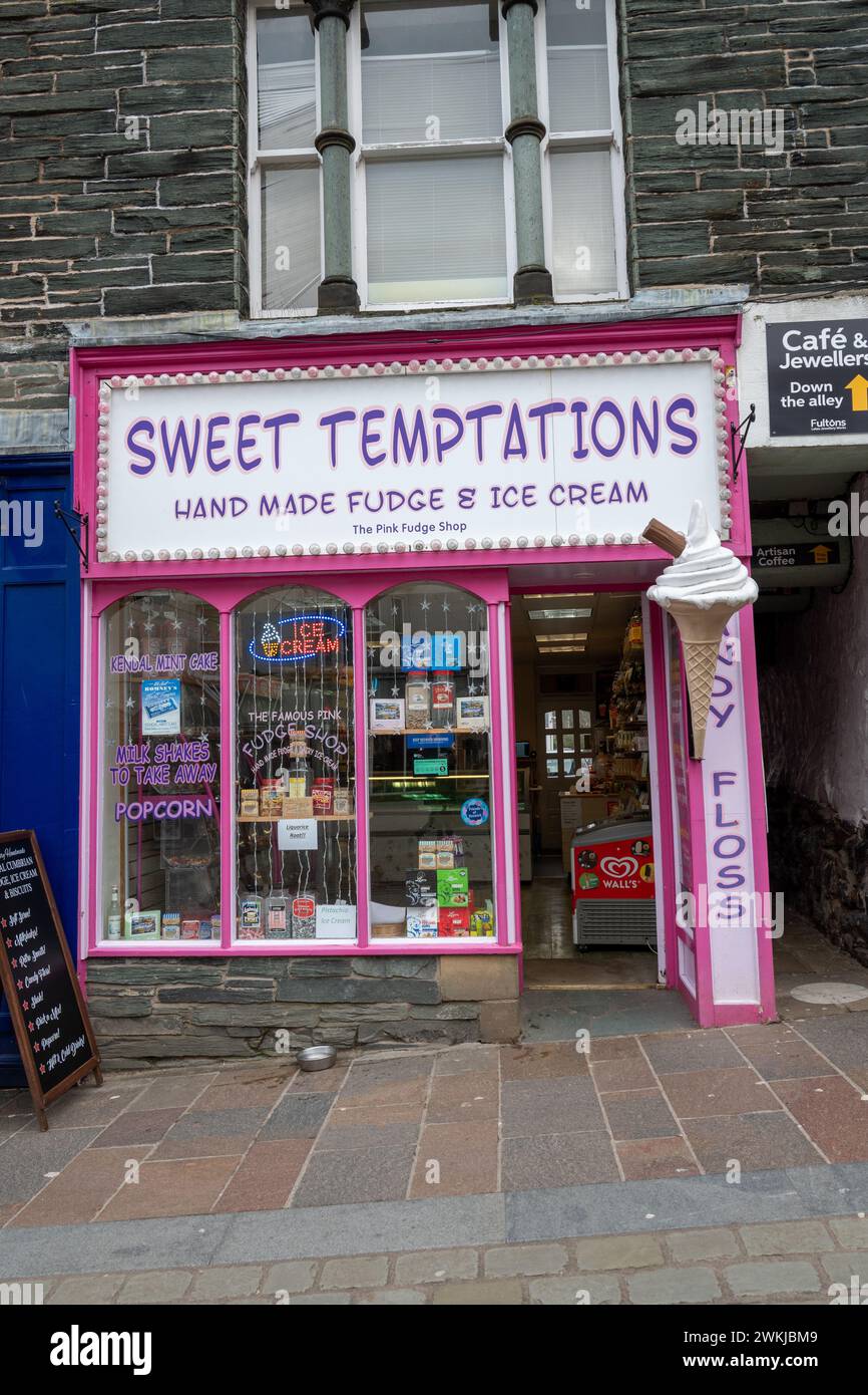 Local Hand made fudge and ice cream shop Keswick Lake District Cumbria. Stock Photo