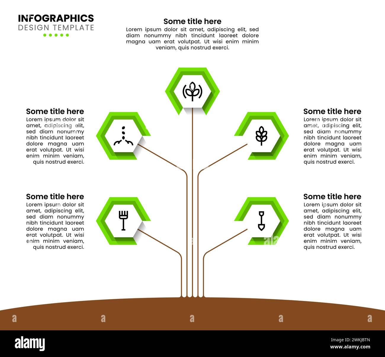 Infographic template with icons and 5 options or steps. Abstract tree. Can be used for workflow layout, diagram, banner, webdesign. Vector illustratio Stock Vector