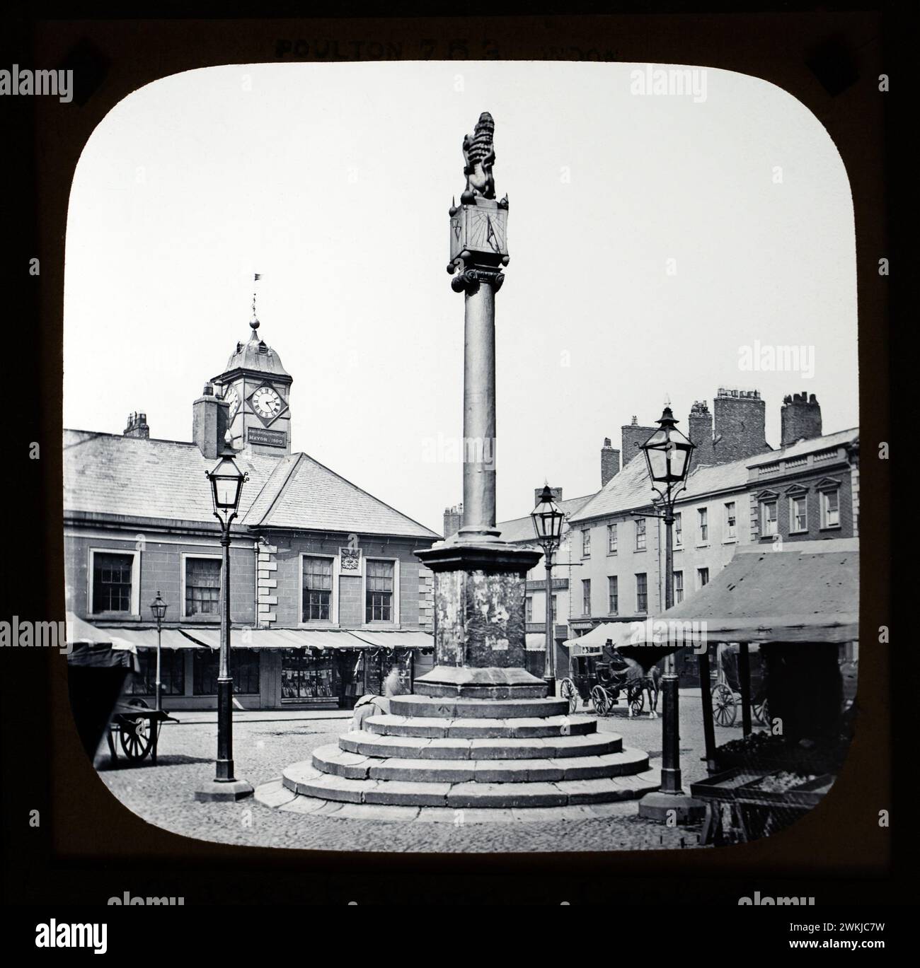 Magic lantern slide of market cross monument, Carlisle, Cumbria, England, UK c 1900 Stock Photo