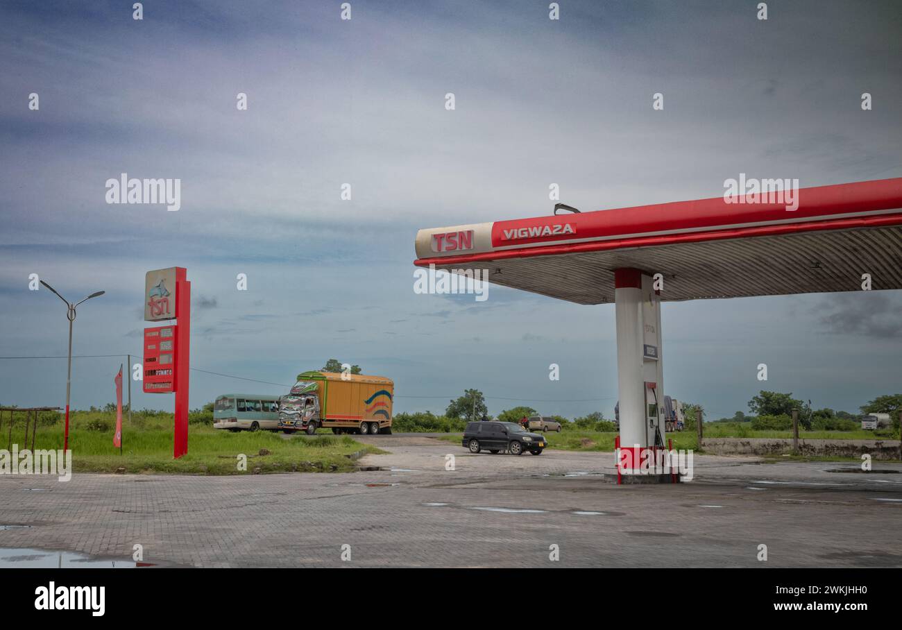 The TSN Oil fuel filling station on the A7 highway at Mbala in Vigwaza, Tanzania Stock Photo
