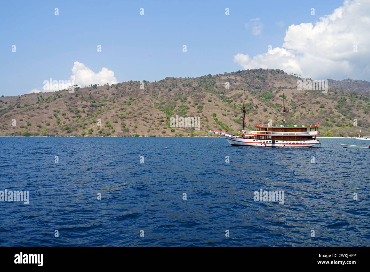 Phinisi Ship at Komodo Island, Flores, Nusa Tenggara Timur, Indonesia Stock Photo