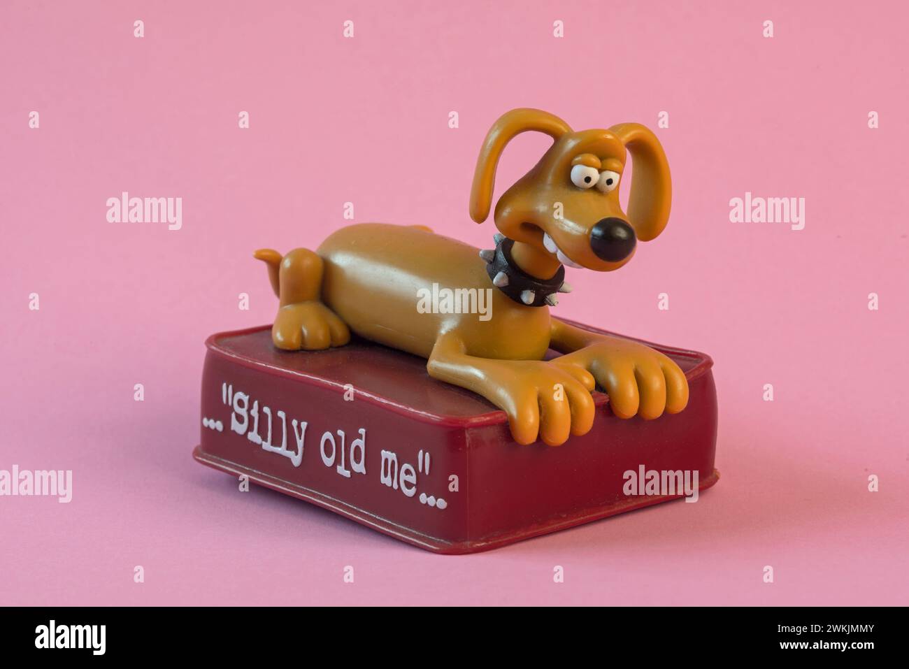 Novelty air freshener: Aardman Animations - Creature Comforts Trixie the dog 'silly old me' Stock Photo