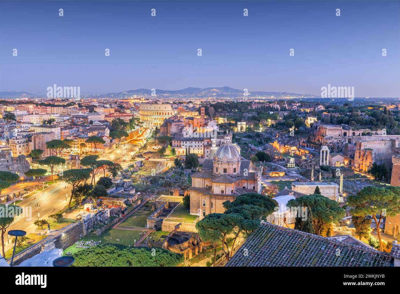 Rome, Italy over the Roman Forum at blue your. Stock Photo