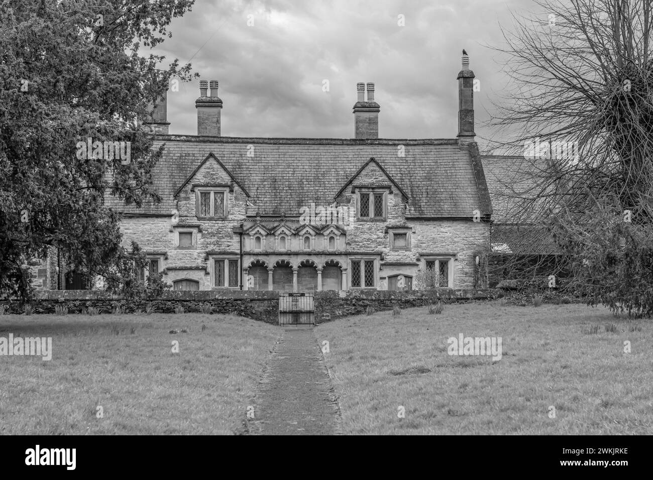 Medieval white houses in Black and White Stock Photos & Images - Alamy