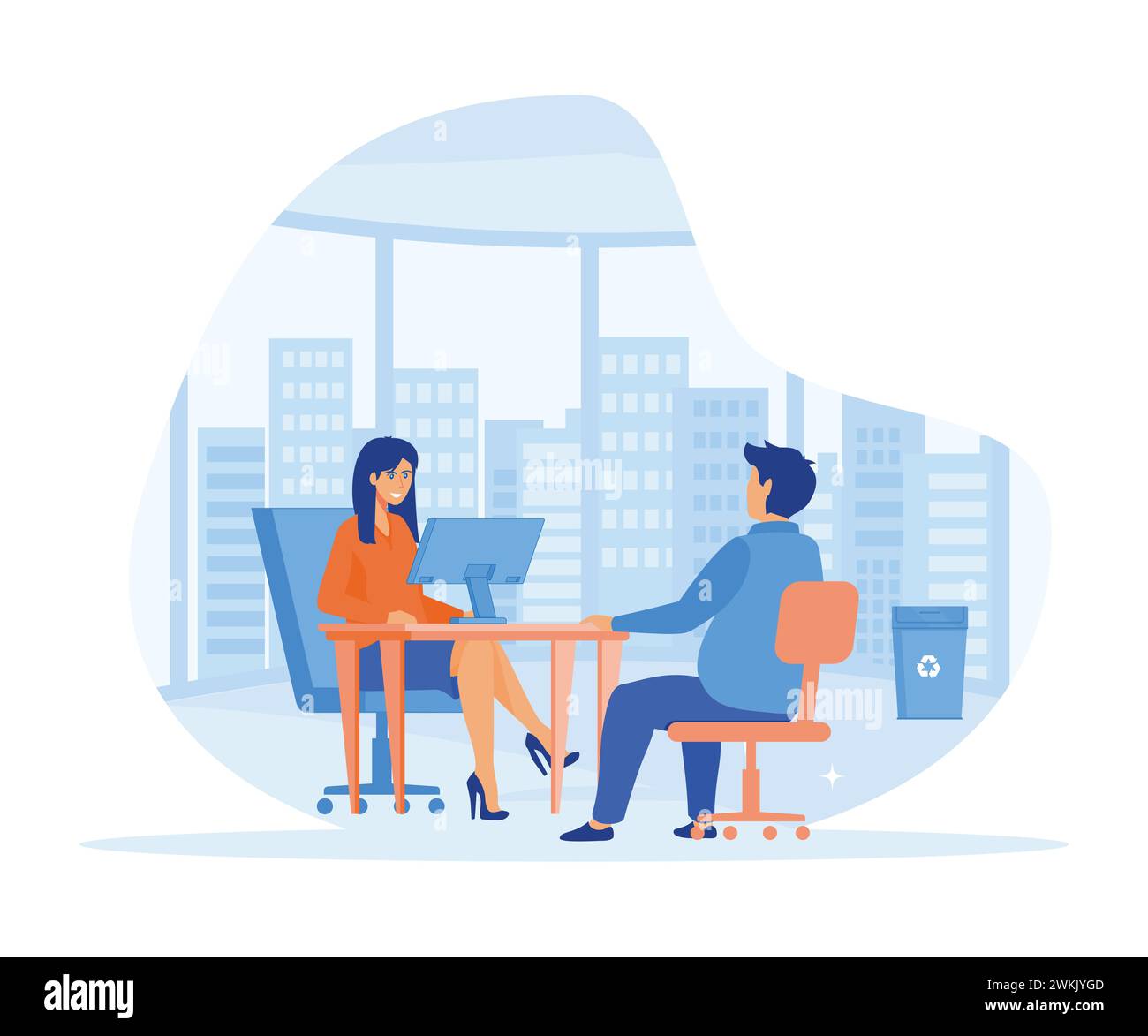 Woman during job interview and man members of management. flat vector modern illustration Stock Vector
