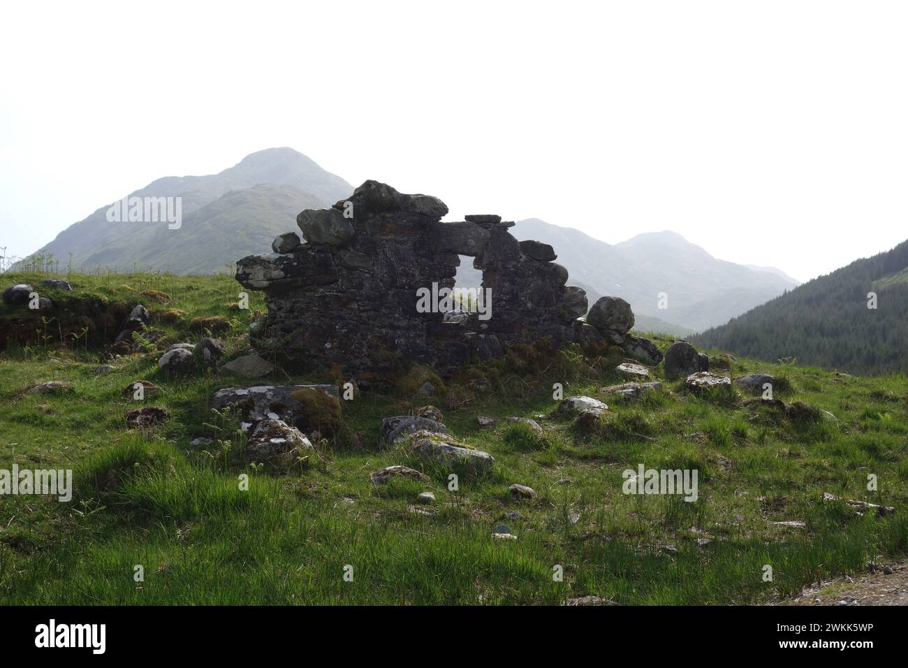 The Stone Remains of the Old Redcoats Barracks in Remote Glen Dessarry Scottish Highlands, Scotland, UK. Stock Photo