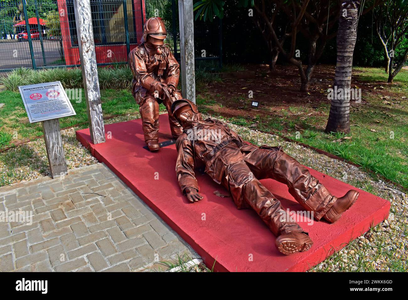 RIBEIRAO PRETO, SAO PAULO, BRAZIL - January 2, 2024: Historical monument, tribute to firefighters Stock Photo