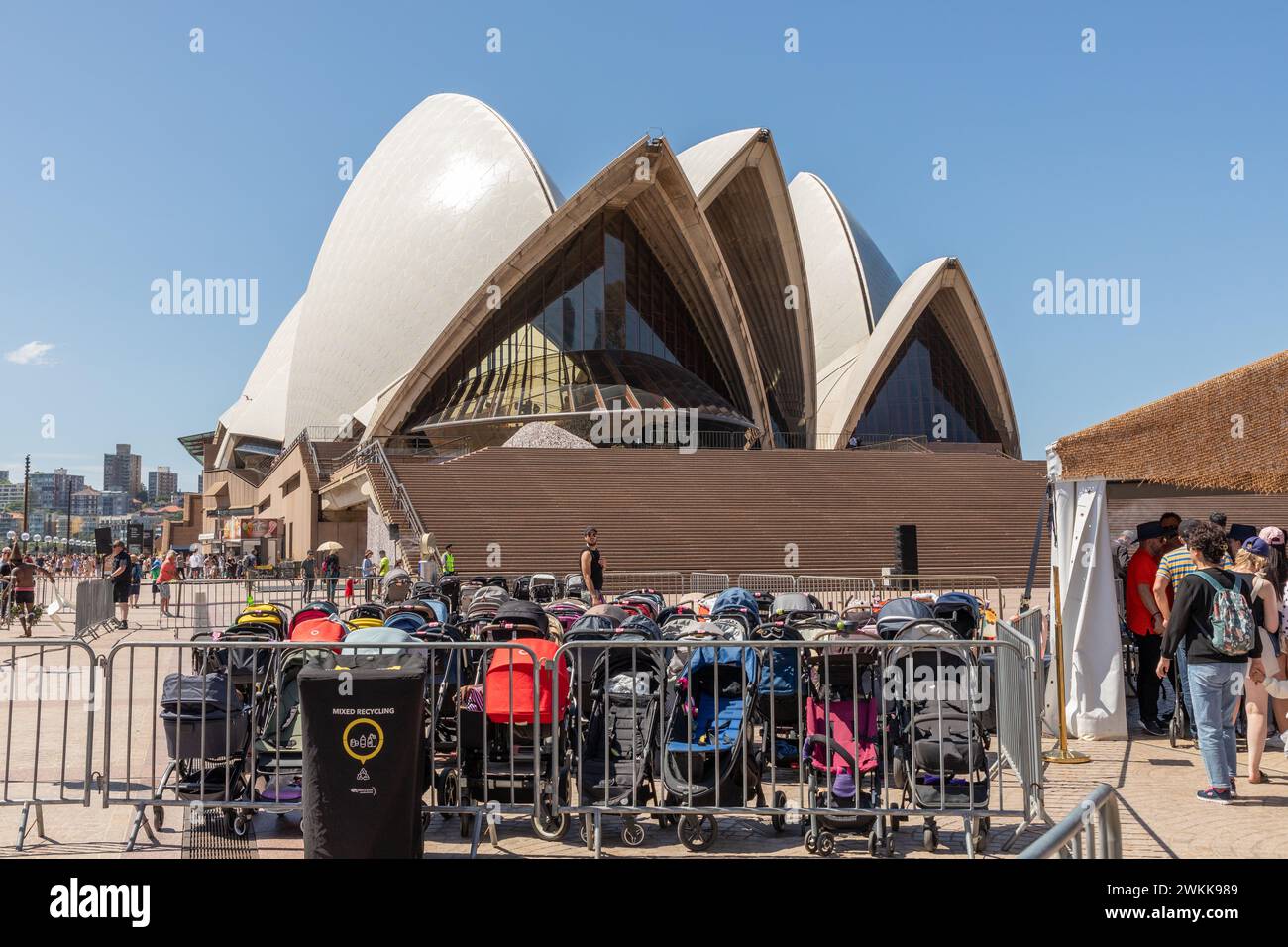 The iconic Sydney Opera House, a dominant city landmark since opening in 1973, celebrated its 50th anniversary with a crowded open house weekend. Stock Photo