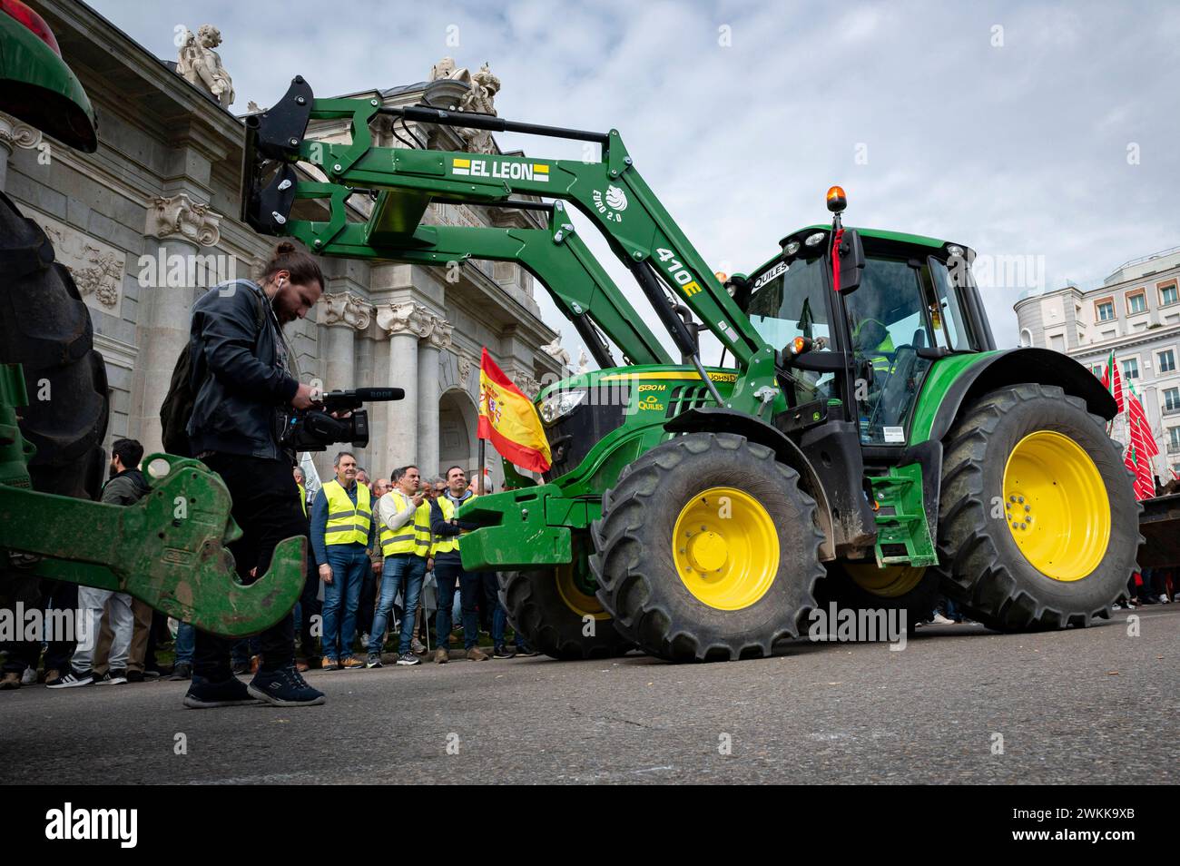 Spanish farmer demonstration in Madrid A tractor seen during the farmers demonstration in Puerta de Alcala in Madrid the protest, organized by Spanish trade unions, is focused on concerns over unfair competition from products originating outside the EU. Farmers are also unhappy about the meager profits derived from their crops and are critical of EU agricultural policy. Madrid Puerta de Alcala Madrid Spain Copyright: xAlbertoxGardinx AGardin 20240221 manifestacion tractores madrid 058 Stock Photo