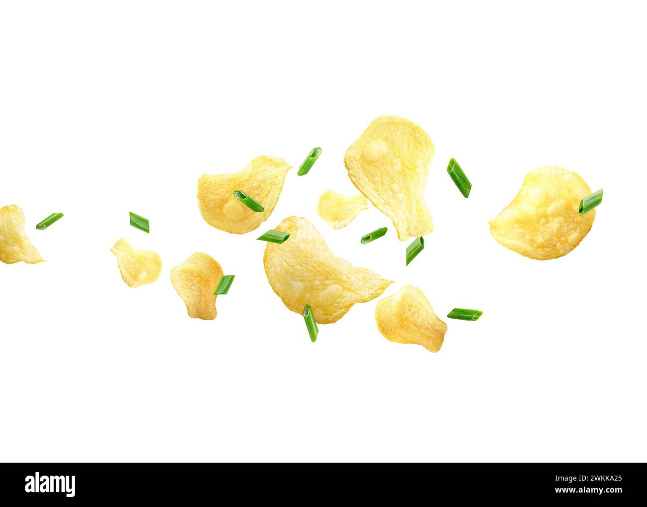 Potato chips isolated white background close up Stock Photo