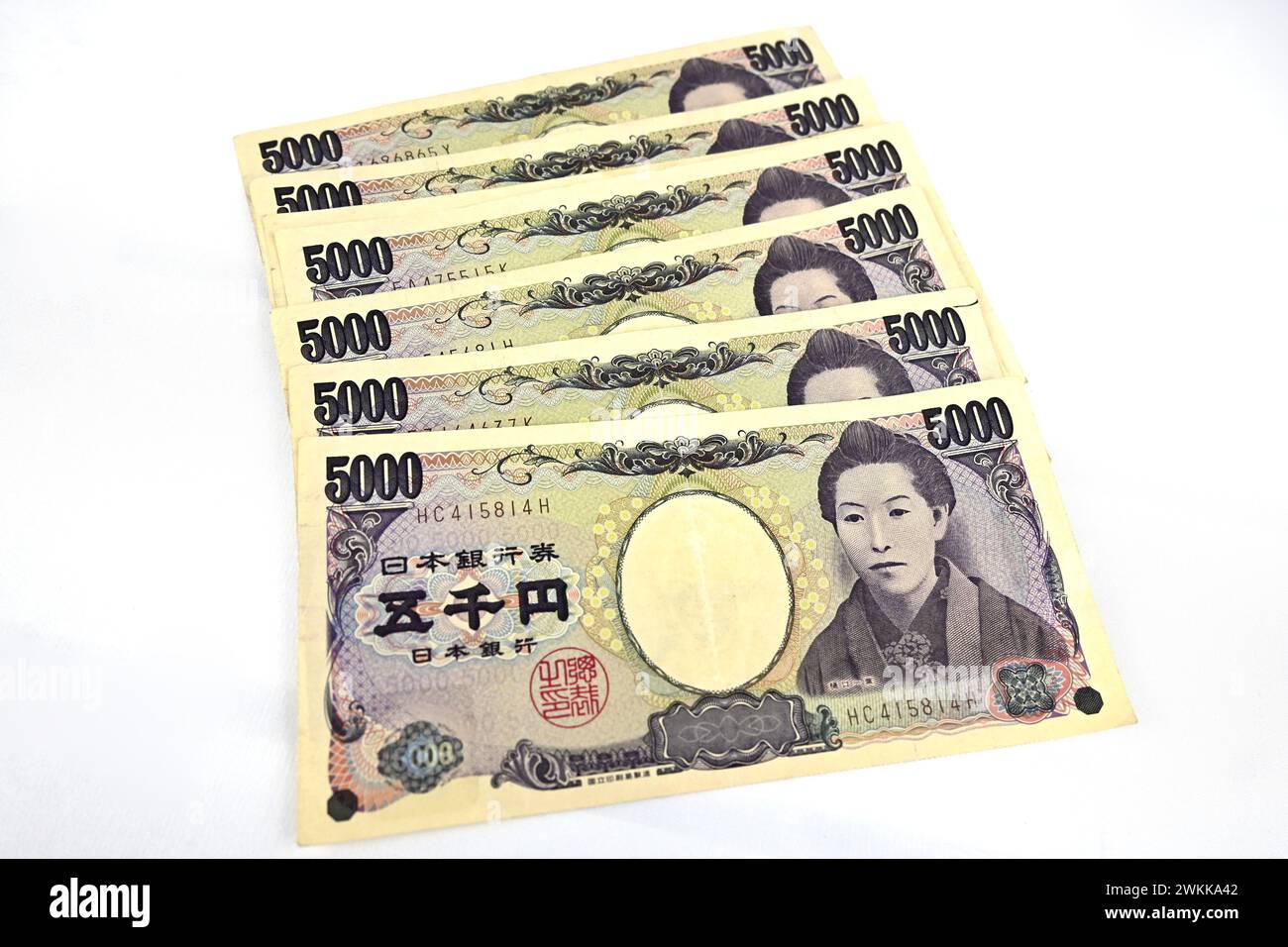 5000 Yen notes bills japanese money  – Wales, UK – 19 February 2024 Stock Photo