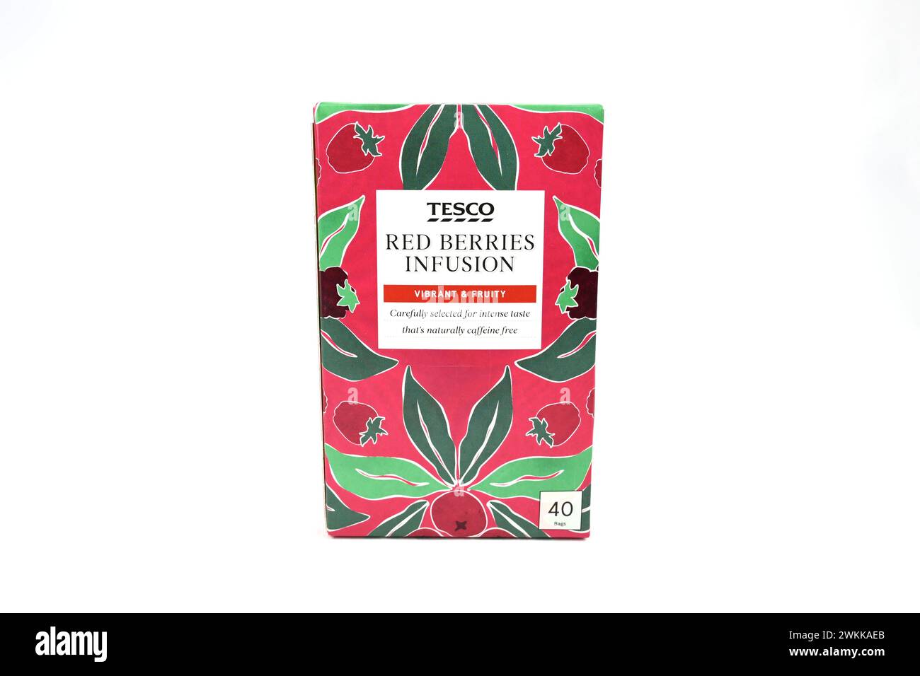 Tesco red berries infusion hibiscus tea bags Wales, UK 19 February