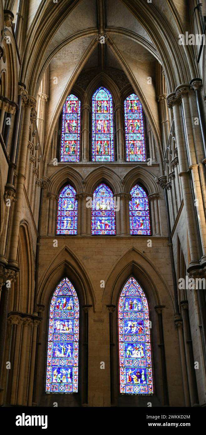 Lincoln Cathedral, stained glass window (Lincolnshire, England Stock ...