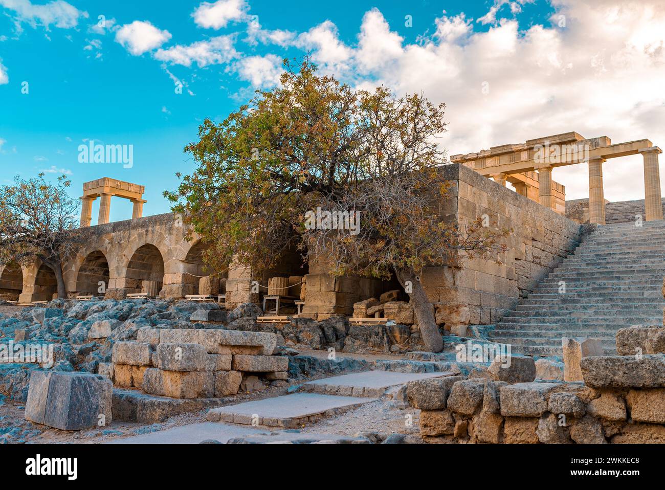 Buildings inside the Acropolis of Lindos in Rhodes Stock Photo - Alamy