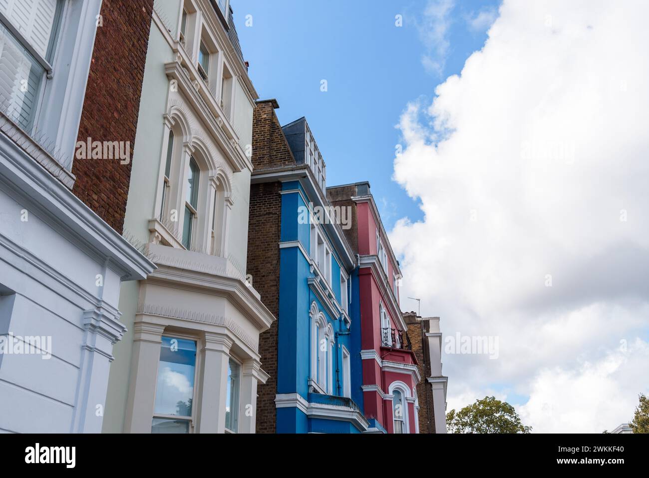 Traditional houses in Notting Hill neighborhood in London. Colorful ...