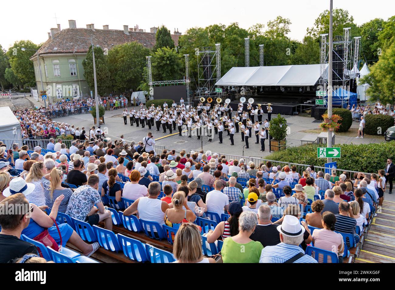 Military bands play at the VIII. Richárd Fricsay at the Regional Military Band Festival. Szekesfehervar, Hungary - August 18, 2022. Stock Photo