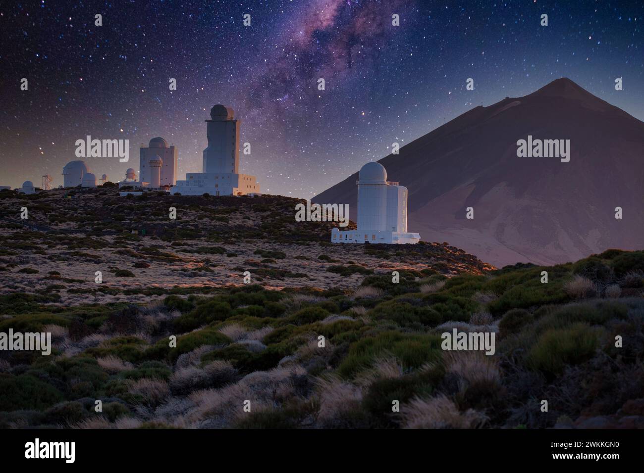 Telescopes at the 'Observatorio del Teide' (OT), Astronomical Observatory, Las Cañadas del Teide National Park, Tenerife, Canary Islands, Spain. Stock Photo