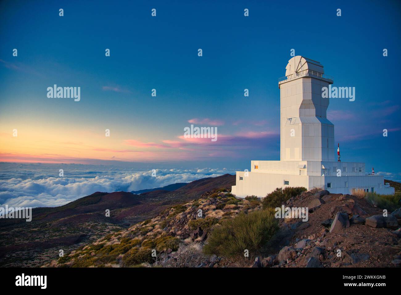 The Vacuum Tower Telescope (VTT), Solar Telescope, Observatorio del Teide, Tenerife, Canary Islands, Spain. Stock Photo