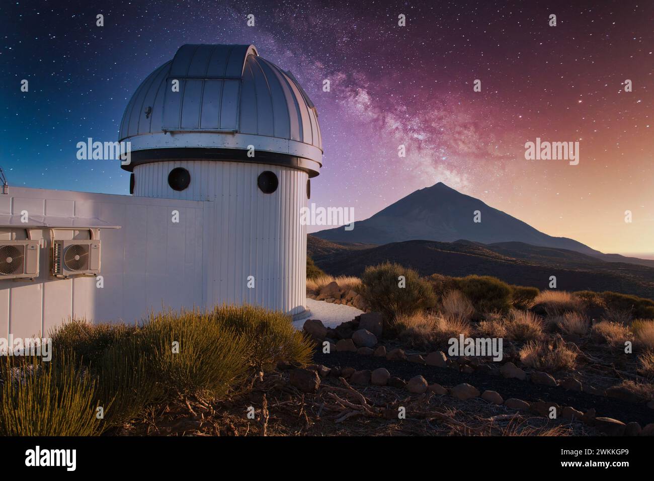 Telescopes at the 'Observatorio del Teide' (OT), Astronomical Observatory, Las Cañadas del Teide National Park, Tenerife, Canary Islands, Spain. Stock Photo