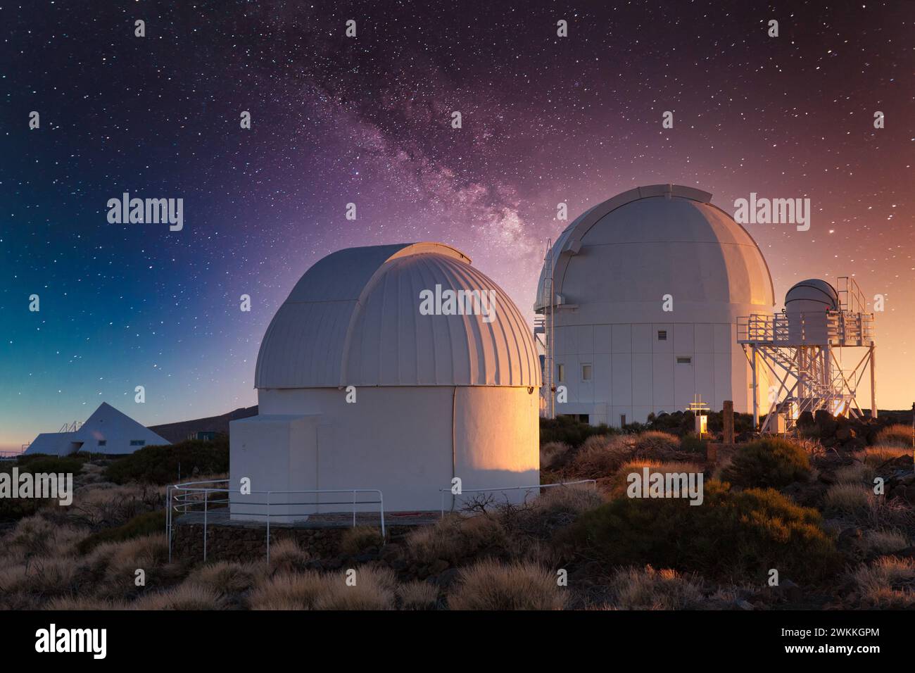 Telescopes at the 'Observatorio del Teide' (OT), Astronomical Observatory, Las Cañadas del Teide National Park, Tenerife, Canary Islands, Spain. Stock Photo