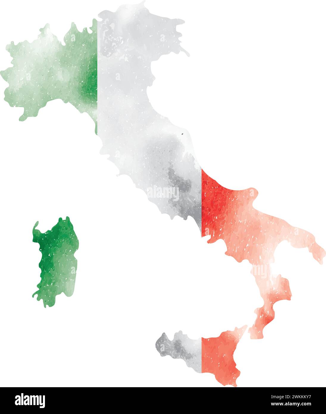 Isolated map of Italy with its flag on watercolor Vector Stock Vector