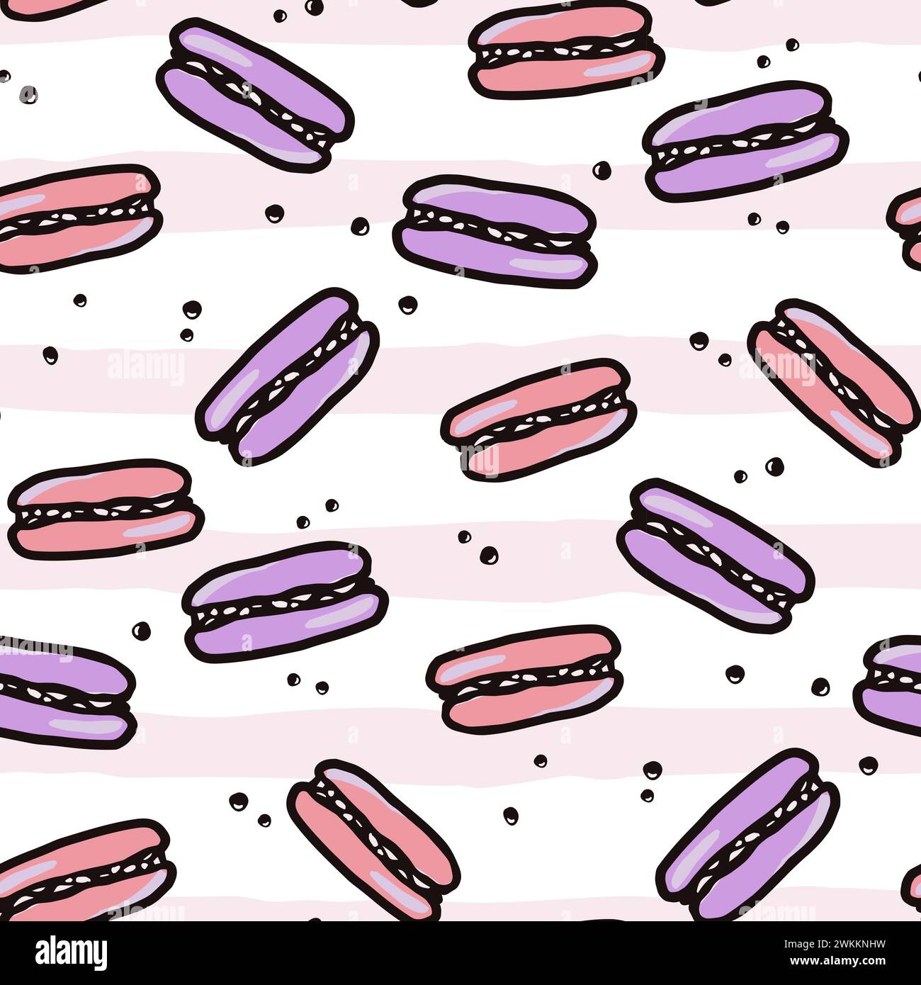 Macaroon Pattern Background Macaroon seamless pattern with sweet desert food. Hand drawn colorful ...