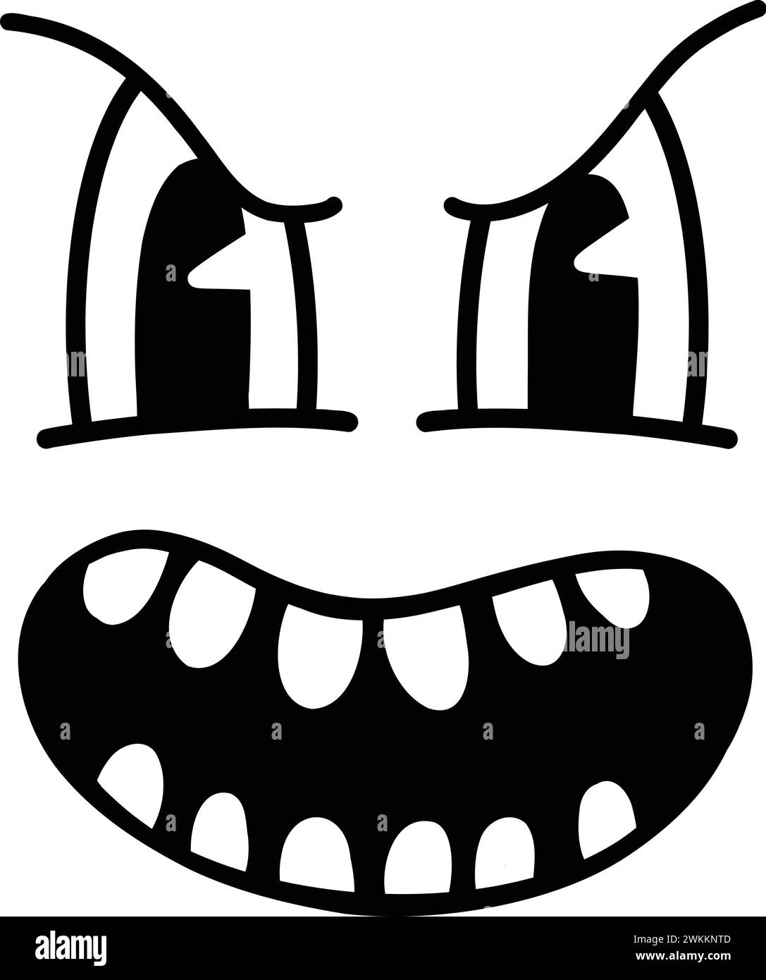 Retro 30s cartoon mascot character funny face. 50s, 60s old animation eyes and mouth element. Vintage comic smile for logo vector. Smiley caricature Stock Vector