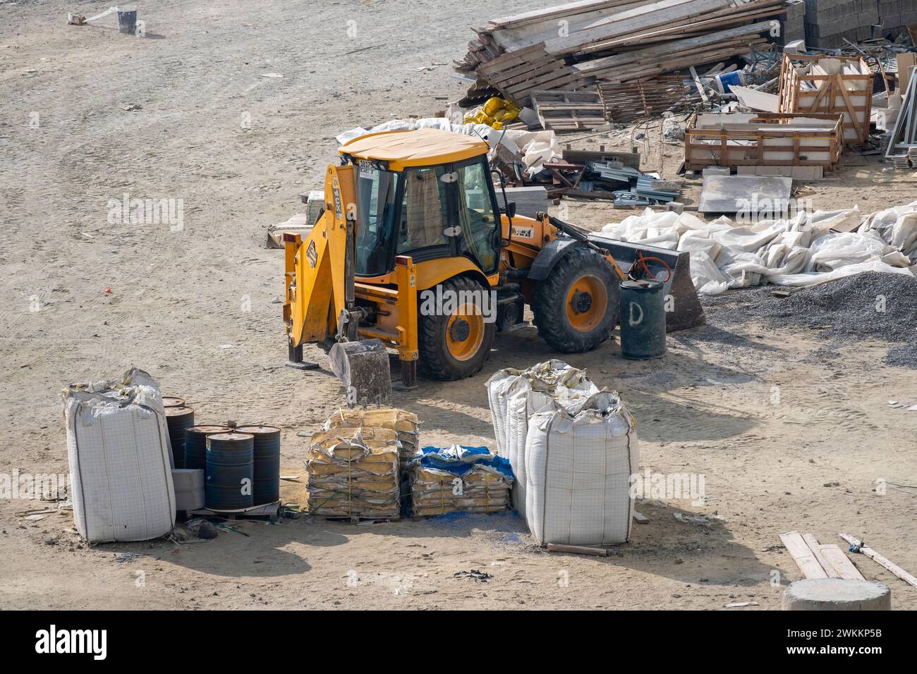 The JCB all-wheel drive backhoe loader on construction site Stock Photo