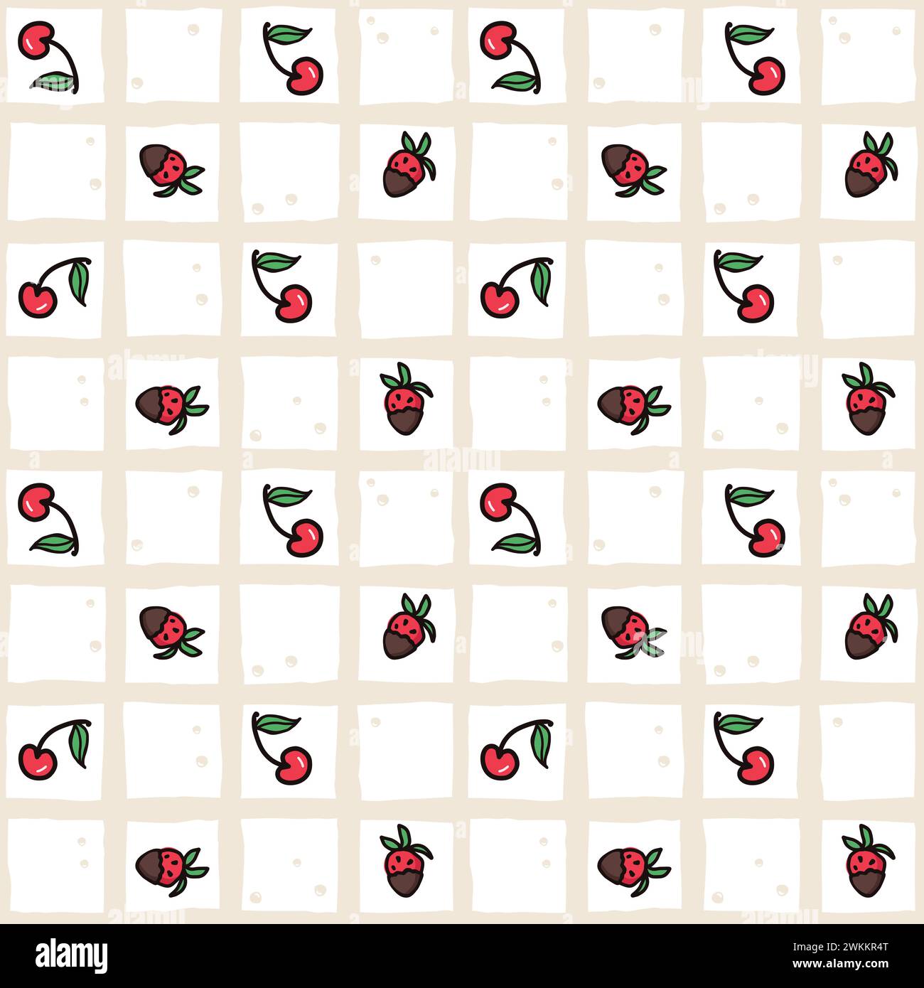 Cherry and strawberry geometry fruit seamless pattern. Summer berries ...