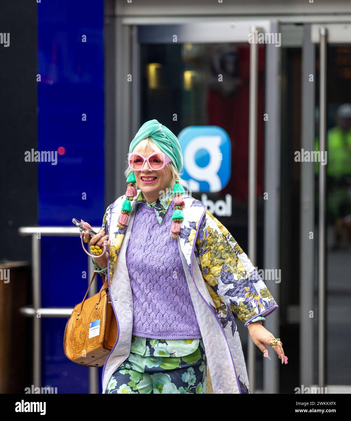 London,uk, 20th Feb 2024 Lou Featherstone Fashion Activist seen outside Global Radio Stock Photo
