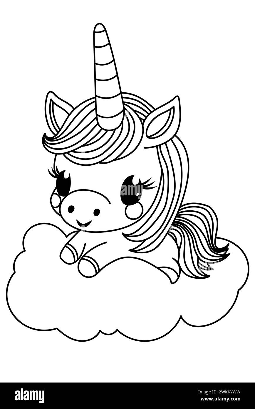 Unicorn Coloring Book Page For Kids Is A Fun Activity Stock Vector
