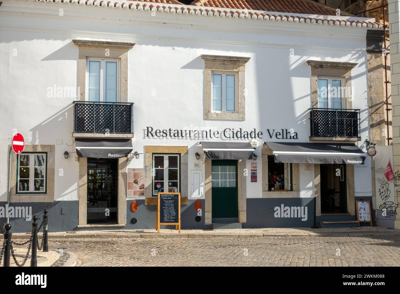 Portuguese Restaurant Cidade Velha On Rua Domingos Guieiro Next To Faro City Hall In Old Town Faro, February 6, 2024 Stock Photo