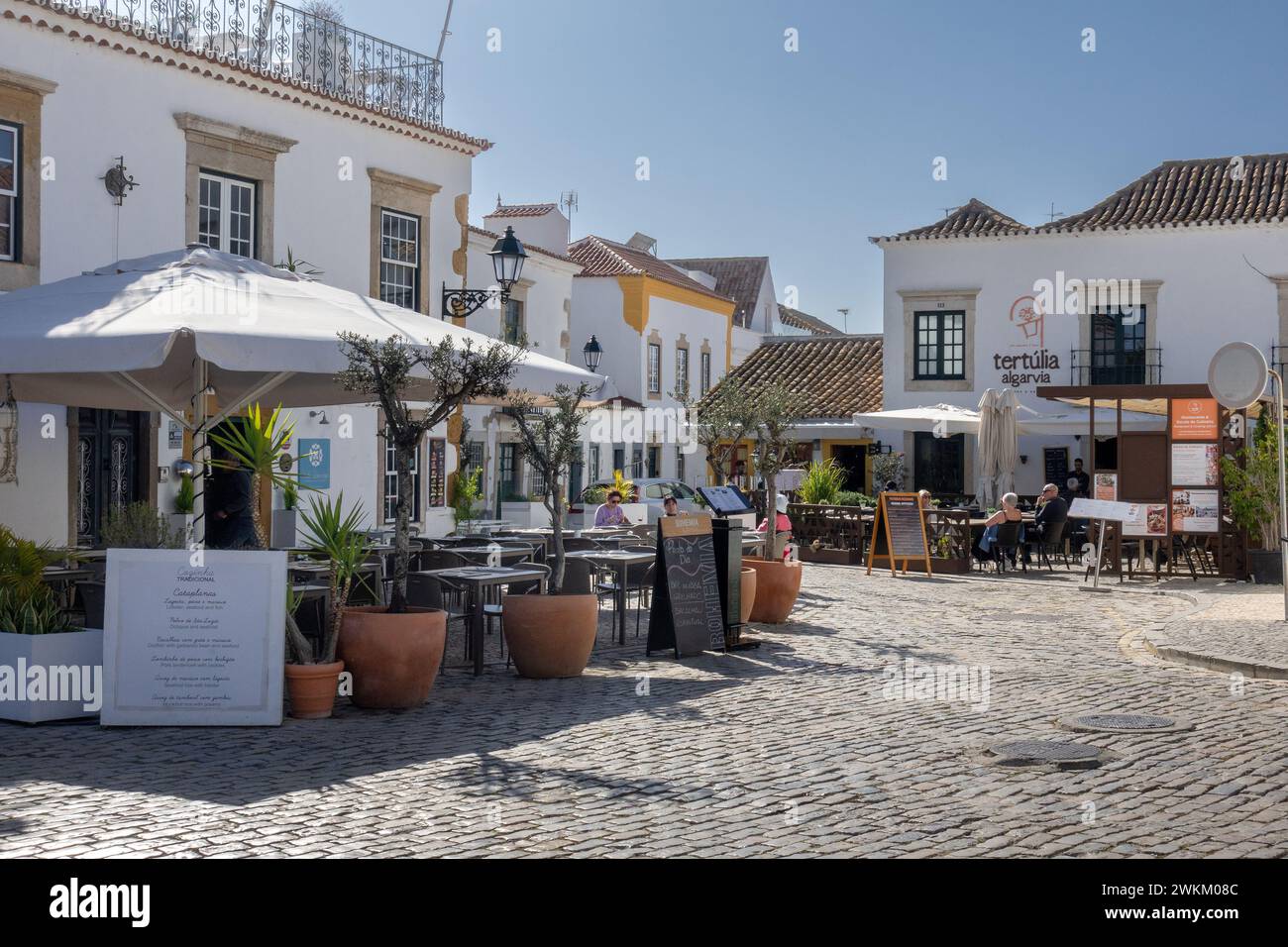 Restaurants Vila Adentro And Tertulia Algarvia In Praca Dom Afonso III Faro Portugal February 6, 2024 Stock Photo