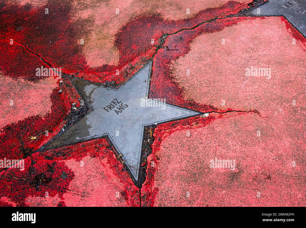 Star dedicated to Austrian film director Fritz Lang on derelict Boulevard of Stars in central Berlin, German version of the Hollywood Walk of Fame Stock Photo