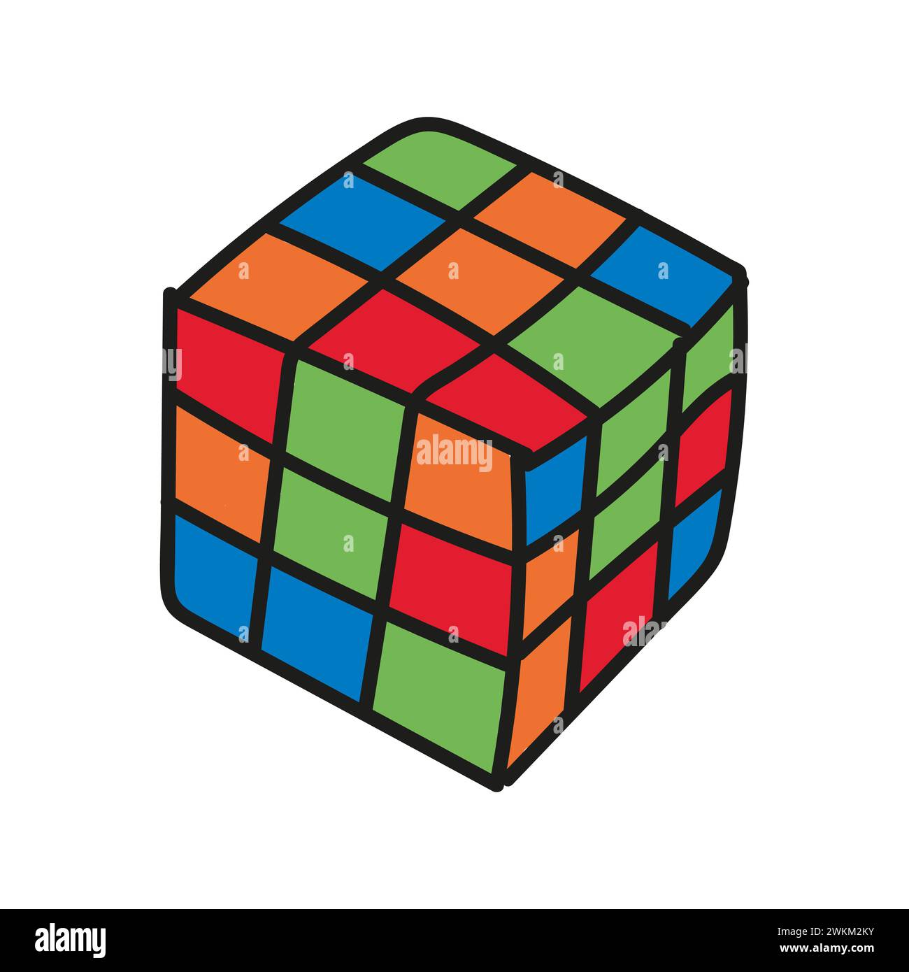 Hand Drawn Multicolored 3D Cube Icon Stock Vector
