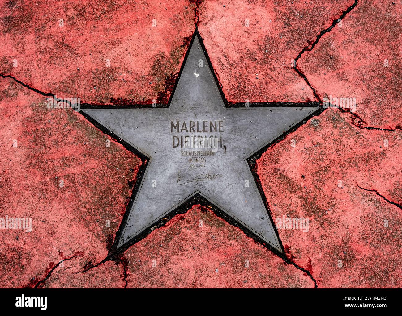 Star dedicated to German actress Marlene Dietrich on derelict Boulevard of Stars in central Berlin, German version of the Hollywood Walk of Fame Stock Photo