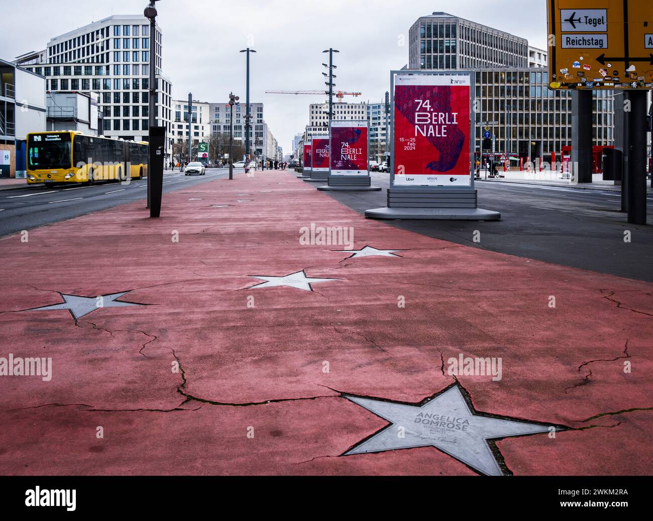Derelict Boulevard of Stars in central Berlin, German version of the Hollywood Walk of Fame with Berlinale Berlin Film Festival signs Stock Photo