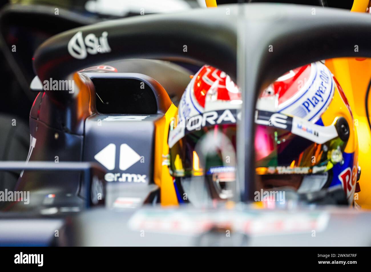 Red Bull Racing RB20, mechanical detail of halo and air inlet during ...