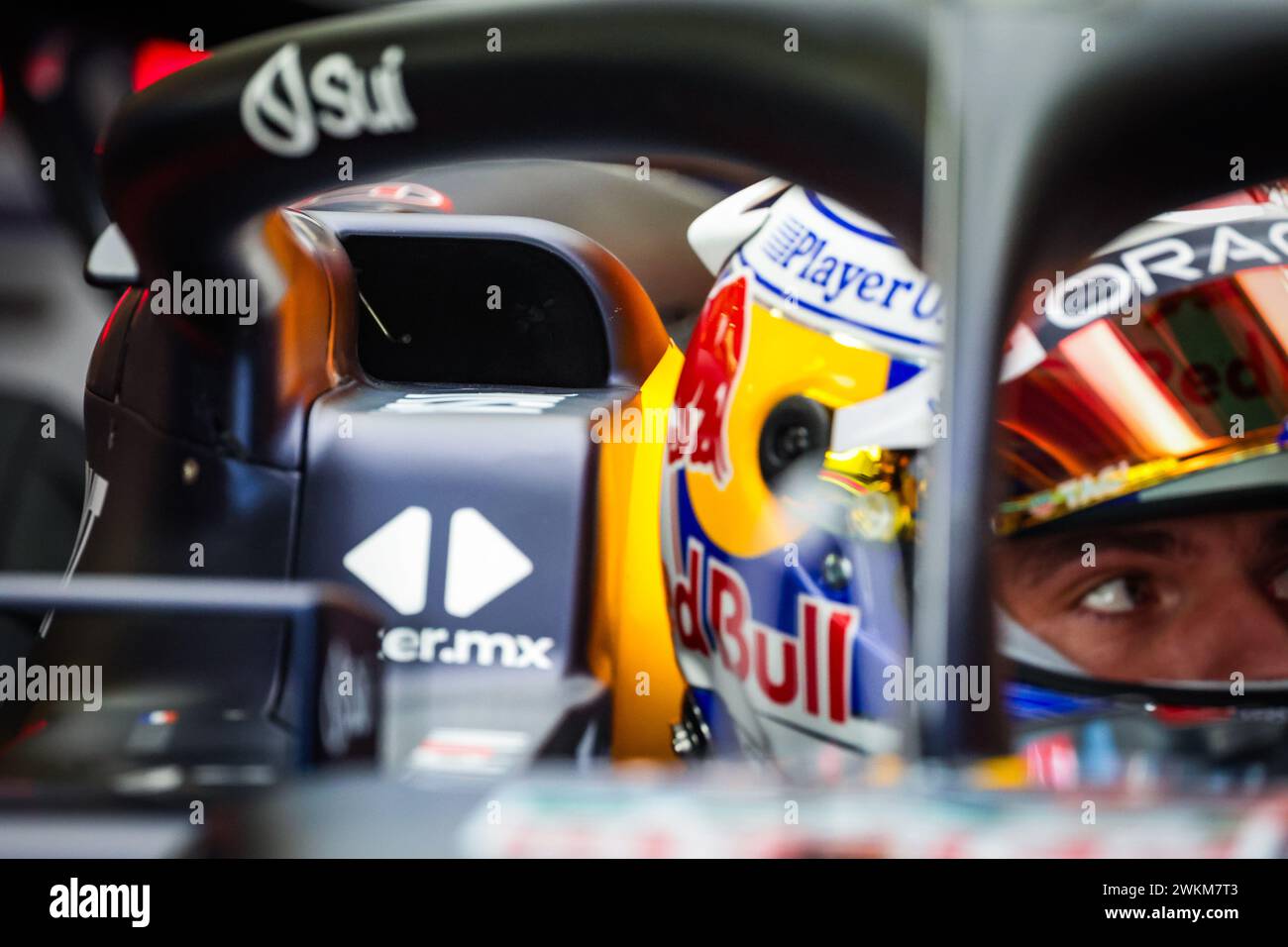 Red Bull Racing RB20, mechanical detail of halo and air inlet during ...