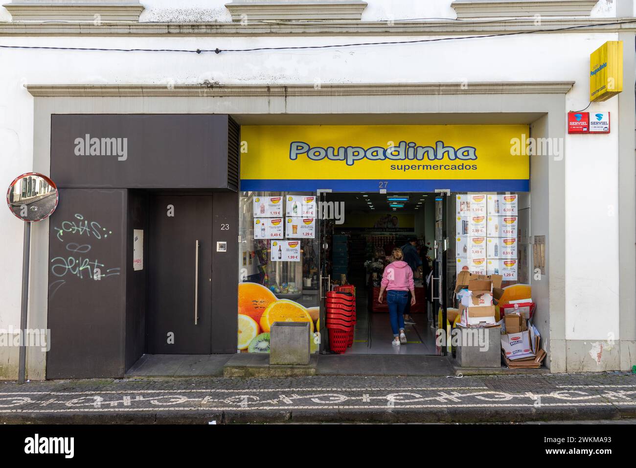front facade of the superpoupadinha supermarket in Ponta Delgada-São Miguel-Açores-Portugal.3-3-2024 Stock Photo