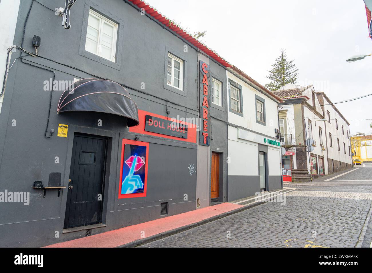Cabaret doll House on a street in Ponta Delgada-São Miguel-Portugal.3-3-2024 Stock Photo