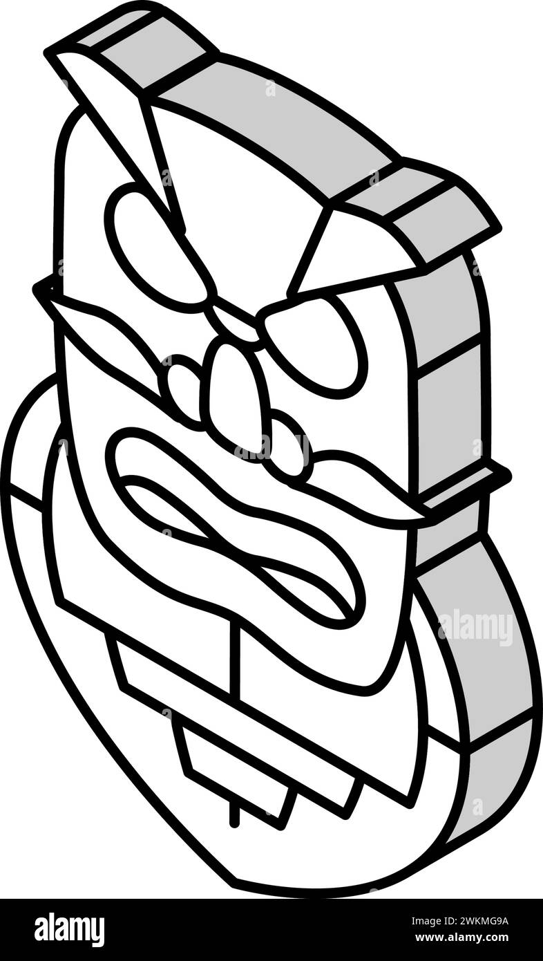 kagura dance mask shintoism isometric icon vector illustration Stock Vector