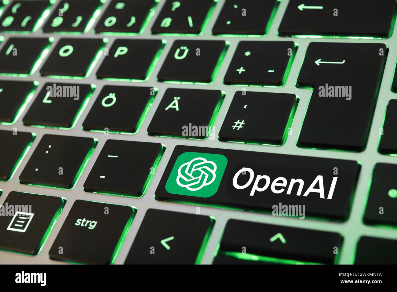 PHOTO MONTAGE! - Artificial Intelligence. Close-up of a laptop keyboard ...