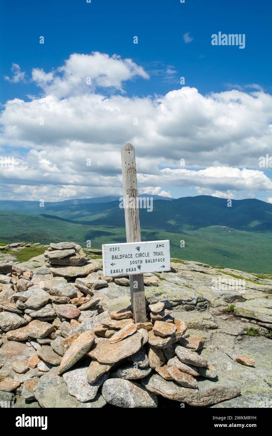 Scenic view from the summit of North Baldface Mountain in the White Mountains, New Hampshire USA during the spring months. The Baldface Circle Trail t Stock Photo