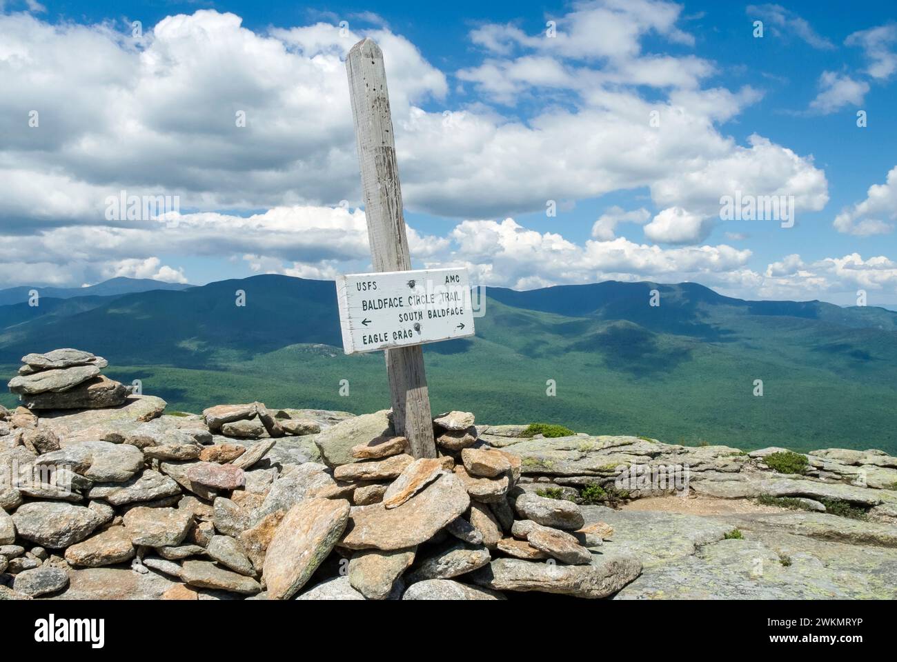 Scenic view from the summit of North Baldface Mountain in the White Mountains, New Hampshire USA during the spring months. The Baldface Circle Trail t Stock Photo