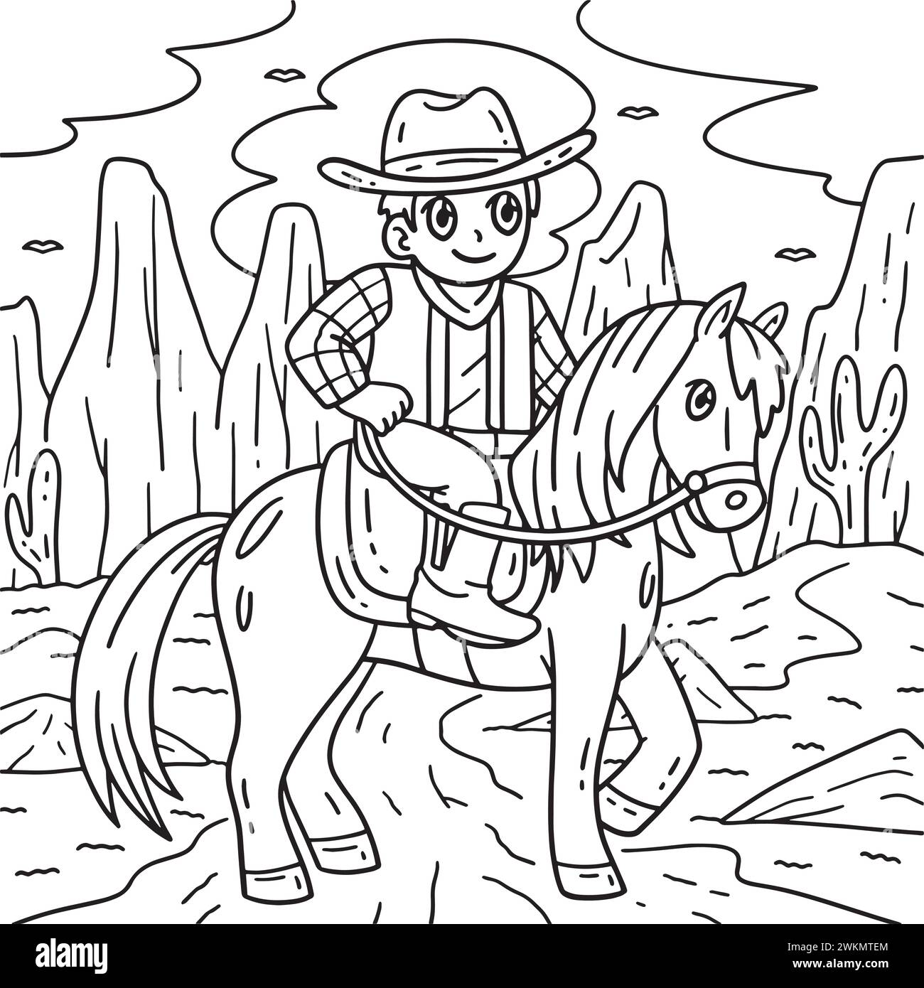 Cowboy Riding a Horse Coloring Page for Kids Stock Vector Image & Art ...