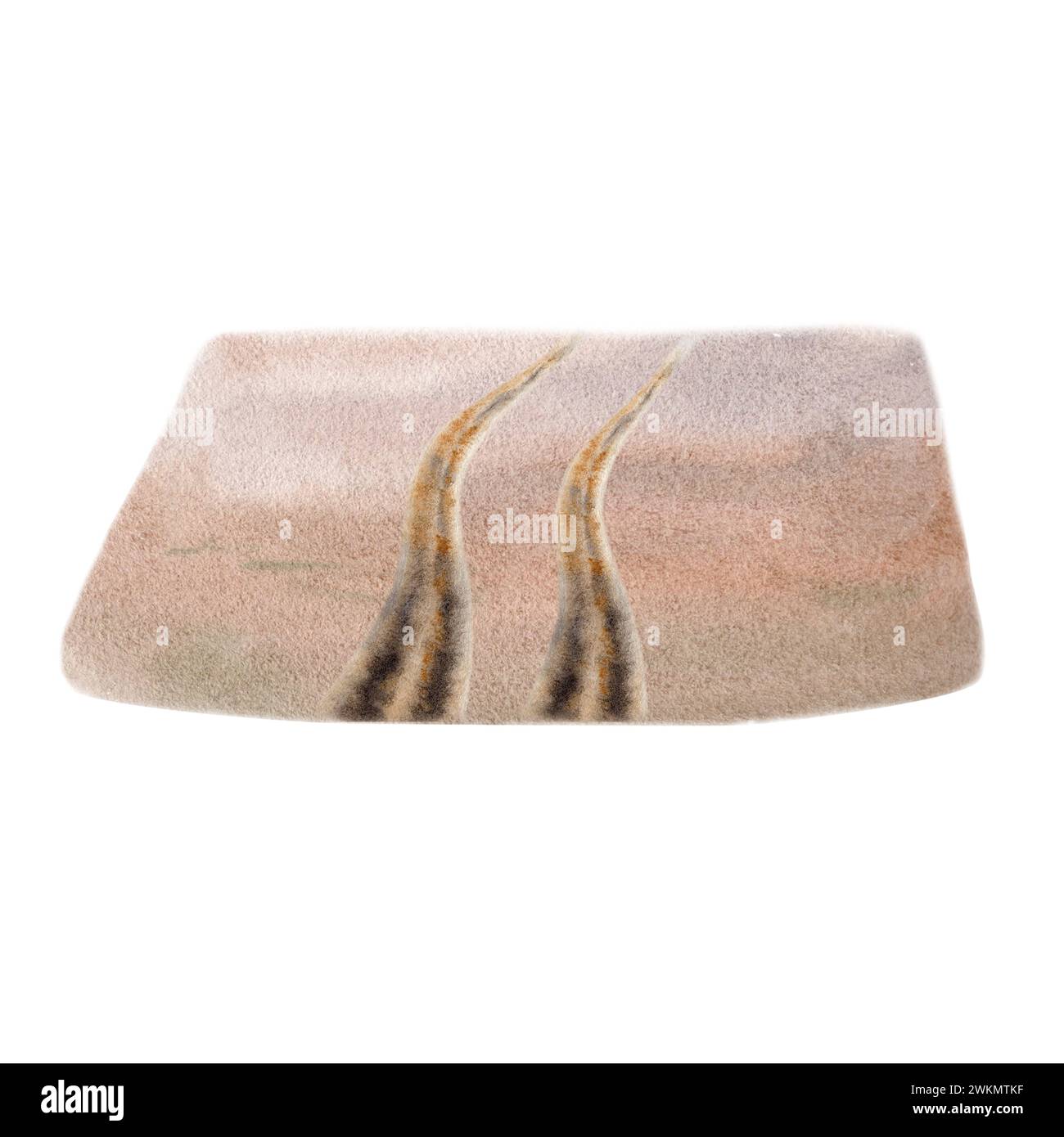 Landscape composition element with sandy desert road and 4x4 car tracks